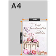 The size of this best great granddaughter birthday card is 7 x 5" when folded