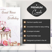 Main features of this great niece birthday card female