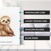 Main features of this sloth birthday card