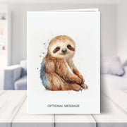 sloth greetings card shown in a living room
