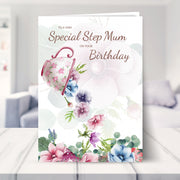 Step Mum birthday card shown in a living room