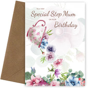Traditional Step Mum Birthday Card for Her - Special Step Mum Floral Tea Cup