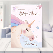 Step Mum birthday cards shown in a living room