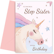 Unicorn Birthday Card for Step Sister Birthday Cards 4th 5th 6th 7th 8th 9th 10th Bday