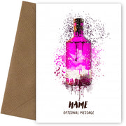 Hot Pink Gin Birthday Card - Watercolour Gin Bottle Greetings Card