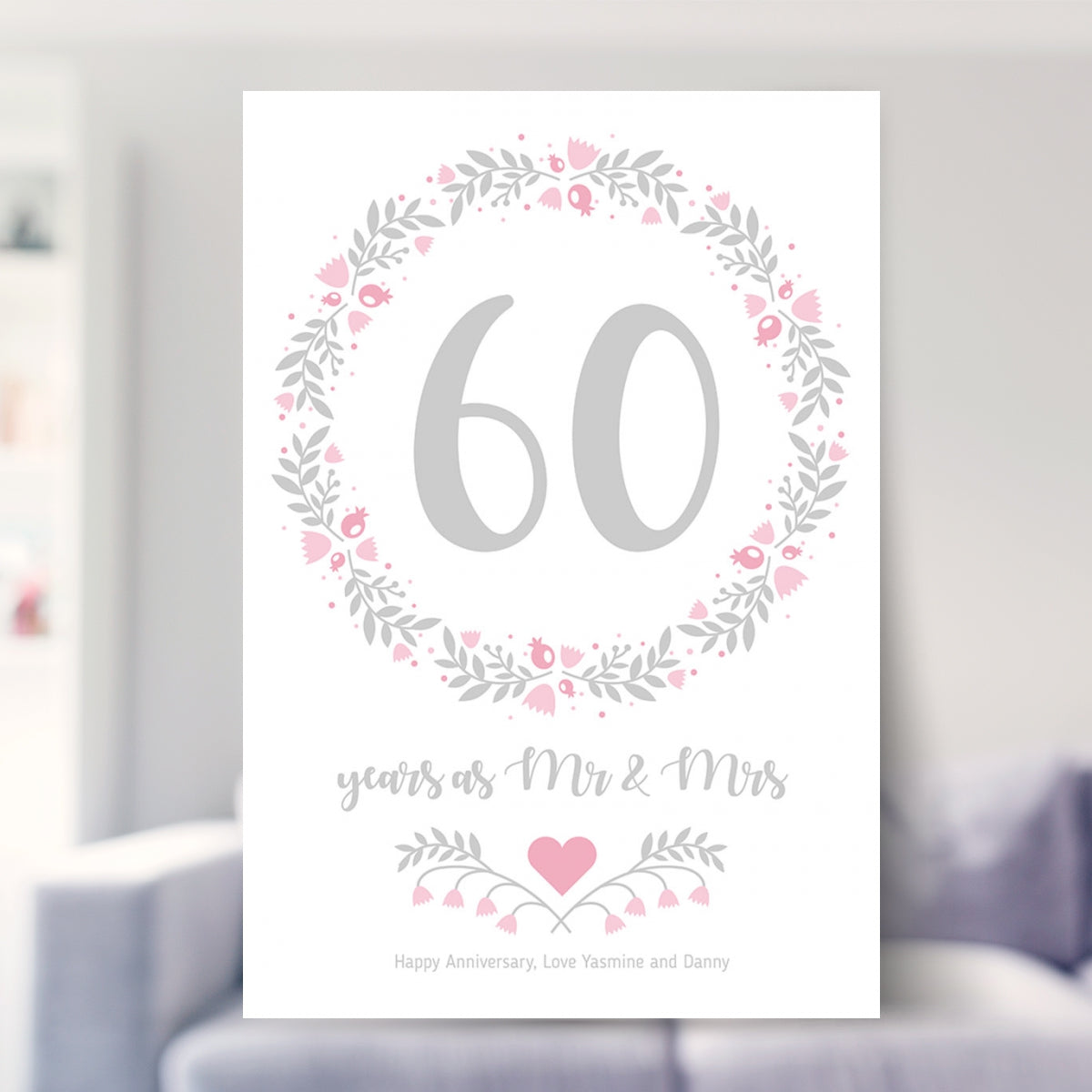 60th anniversary gifts for her shown in a living room