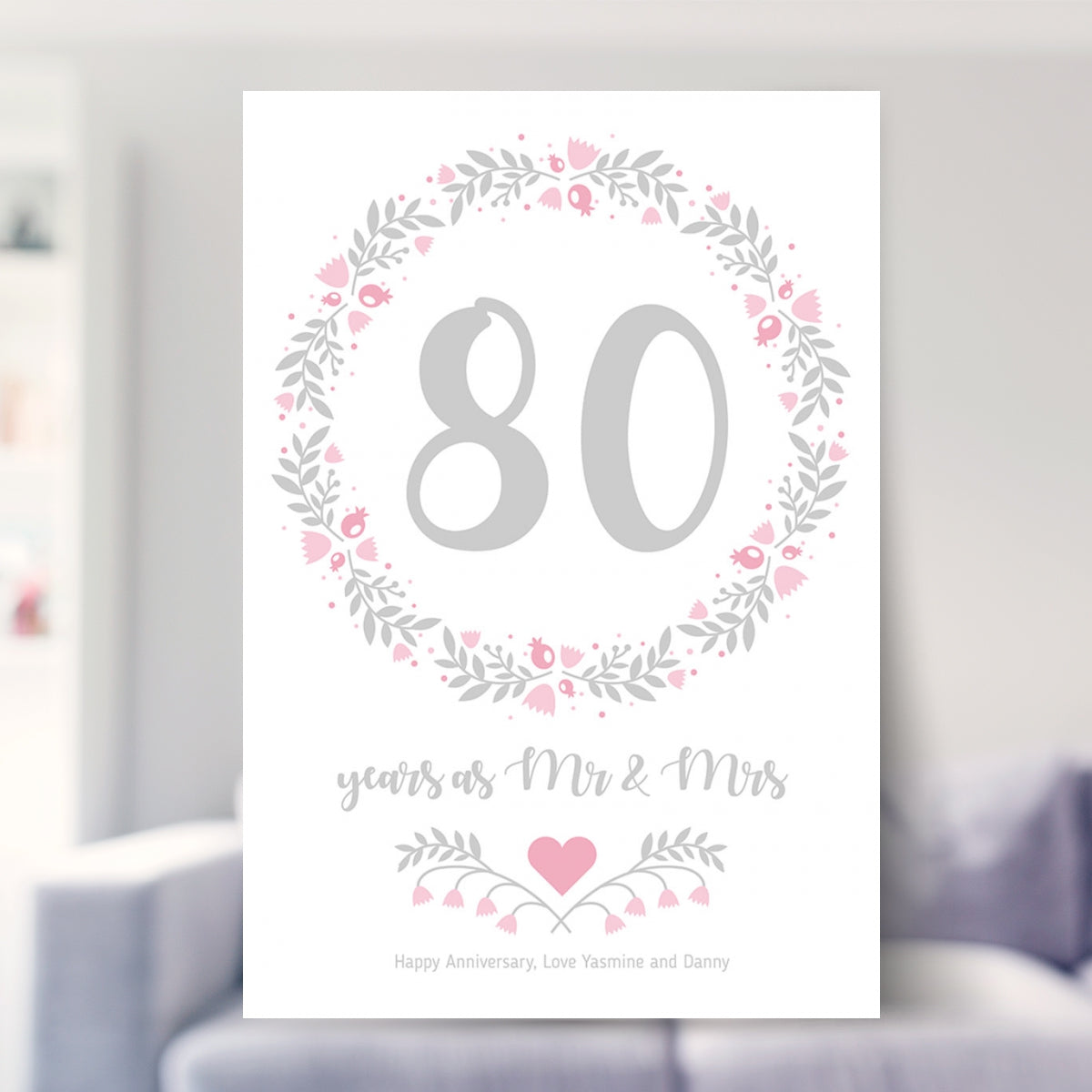 80th anniversary gifts for her shown in a living room