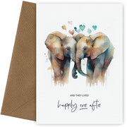 Congratulations Wedding Day Card for Bride & Groom - Happily Ever After Elephants