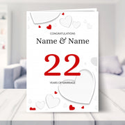 22nd wedding anniversary card shown in a living room