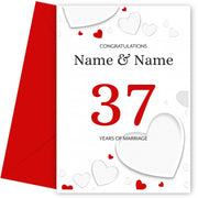 White Hearts 37 Years of Marriage Card for Couples