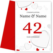 White Hearts 42 Years of Marriage Card for Couples