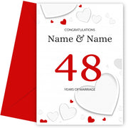 White Hearts 48 Years of Marriage Card for Couples