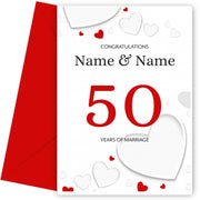 White Hearts 50 Years of Marriage Card for Couples