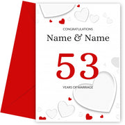 White Hearts 53 Years of Marriage Card for Couples