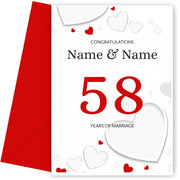 White Hearts 58 Years of Marriage Card for Couples