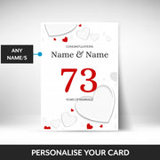 What can be personalised on this 73rd anniversary card