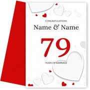 White Hearts 79 Years of Marriage Card for Couples