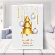 Auntie & Partner christmas card shown in a living room