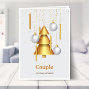 Couple christmas card shown in a living room