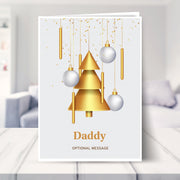 Daddy christmas card shown in a living room