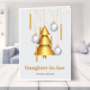 Daughter-in-law christmas card shown in a living room