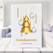 Grandparents christmas card shown in a living room