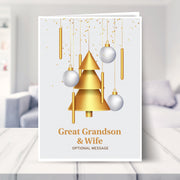 Great Grandson & Wife christmas card shown in a living room