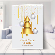 Great Niece & Wife christmas card shown in a living room