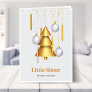 Little Sister christmas card shown in a living room