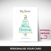 What can be personalised on this Big Sister christmas cards