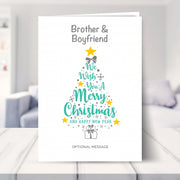 Brother & Boyfriend christmas card shown in a living room