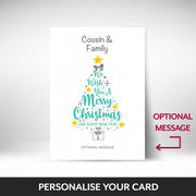 What can be personalised on this Cousin & Family christmas cards
