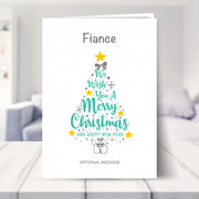 Fiance christmas card shown in a living room