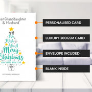 Main features of this christmas card for Great Granddaughter & Husband