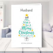 Husband christmas card shown in a living room