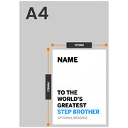 The size of this personalised card for step brother is 7 x 5" when folded