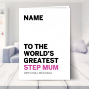 birthday card step mum shown in a living room