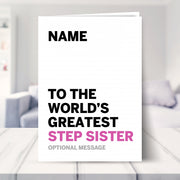 birthday card step sister shown in a living room