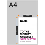 The size of this personalised card for step sister is 7 x 5" when folded