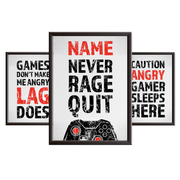 Gamers Never Rage Quit - Gaming Print Set for Boys Bedroom
