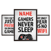 Gamers Never Sleep - Gaming Print Set for Boys Bedroom