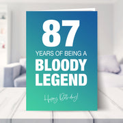87th birthday card shown in a living room
