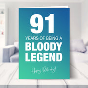 91st birthday card shown in a living room