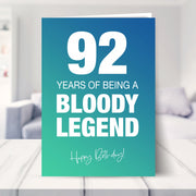 92nd birthday card shown in a living room