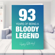 93rd birthday card shown in a living room
