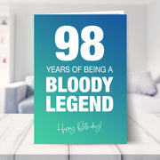 98th birthday card shown in a living room