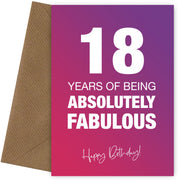 Funny 18th Birthday Cards for Women - 18 Years Absolutely Fabulous
