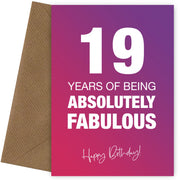 Funny 19th Birthday Cards for Women - 19 Years Absolutely Fabulous