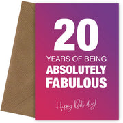 Funny 20th Birthday Cards for Women - 20 Years Absolutely Fabulous