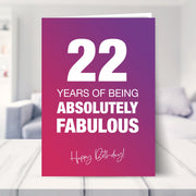 22nd birthday card shown in a living room